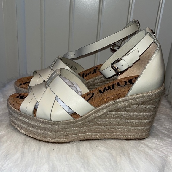 NWT Ivory espadrille wedge heel ankle strap platform summer beachy sandal 10 - Picture 1 of 10